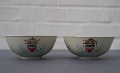 A pair of Chinese famille rose 'lantern' bowls, Daoguang mark and of the period