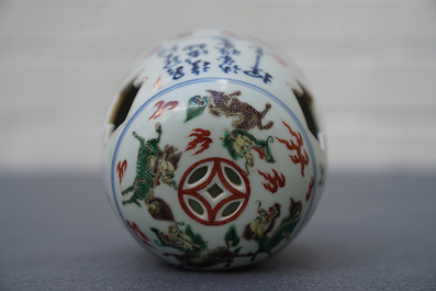 A Chinese famille verte incense holder, Xuande mark, 19/20th C.