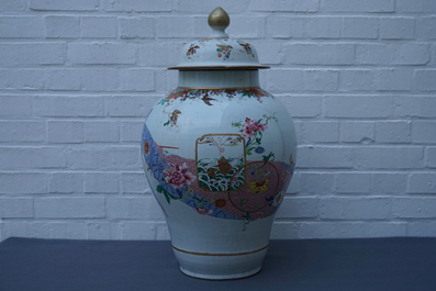 A large and fine Chinese famille rose baluster vase and cover, Yongzheng/Qianlong