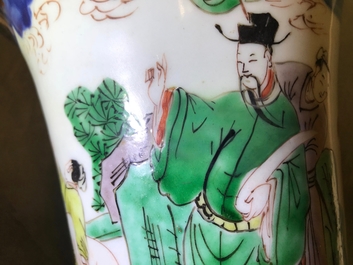 A Chinese wucai gu vase with figures, Shunzhi, Transitional period