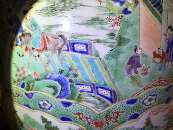 A large Chinese famille verte vase and cover with figures in fluvial landscapes, Kangxi