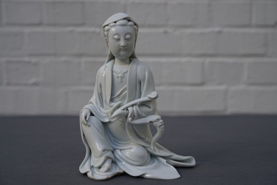 A Chinese blanc de Chine model of Guanyin with incised mark, 18th C.