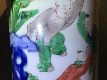 A Chinese wucai gu vase with figures, Shunzhi, Transitional period