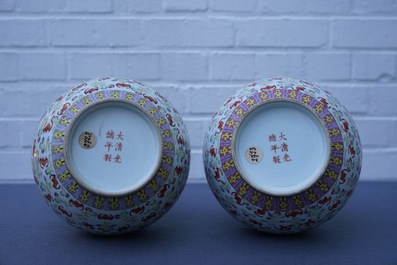 A pair of Chinese famille rose 'hundred bats' vases, Guangxu mark and of the period