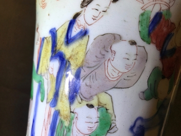 A Chinese wucai gu vase with figures, Shunzhi, Transitional period