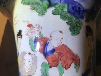 A Chinese wucai gu vase with figures, Shunzhi, Transitional period