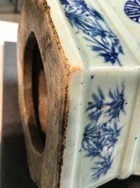 Two Chinese famille rose and blue and white on celadon ground vases, 19th C.
