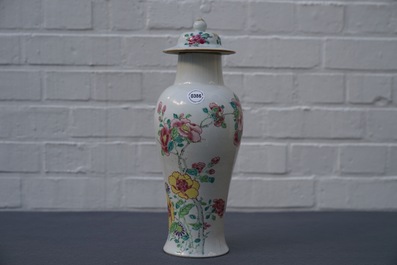 A Chinese famille rose vase and cover with flowers and butterflies, Yongzheng