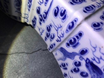 A Chinese blue and white 'Buddhist lions' altar set with incense burner, 19th C.