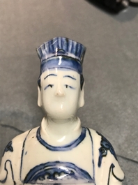 A Chinese blue and white model of a servant, Wanli