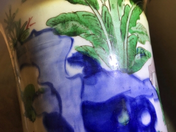 A Chinese wucai gu vase with figures, Shunzhi, Transitional period