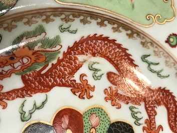 A pair of Chinese famille verte plates with dragons and phoenixes, Qianlong
