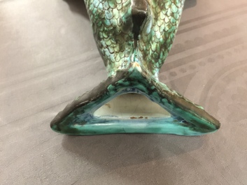 A rare Brussels faience dolphin-shaped fountain and basin, 18th C.