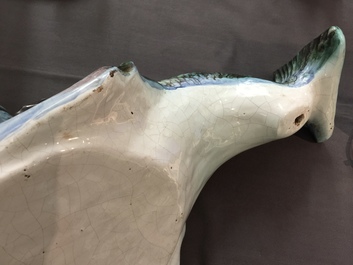 A rare Brussels faience dolphin-shaped fountain and basin, 18th C.
