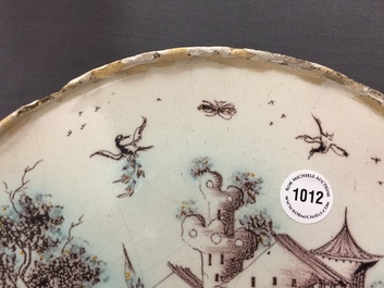 An Italian maiolica landscape tazza, Pavia, Levantino workshop, 18th C.