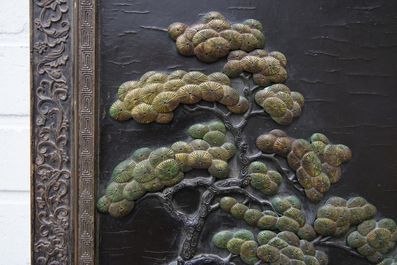 A Chinese cloisonn&eacute; and jade-embellished carved wood and lacquer panel, 18th C.