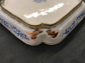 Four Chinese Canton enamel saucers and three cups, Qianlong