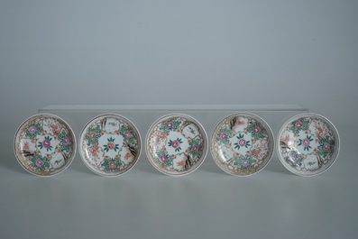 Thirty-three Chinese famille rose cups and twenty-two saucers, Yongzheng/Qianlong