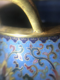 A Chinese cloisonn&eacute; tripod incense burner, Qianlong mark, 18/19th C.
