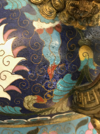 A large Chinese cloisonn&eacute; incenser burner with lotus scrolls, Ming/Qing