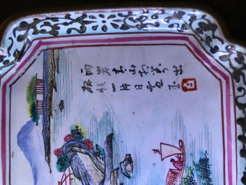 Quatre soucoupes de forme carr&eacute; en &eacute;maux de Canton, Qianlong