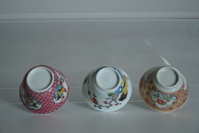 A lot of 33 Chinese famille rose cups and 27 saucers, Yongzheng/Qianlong