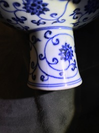 A Chinese blue and white 'dragon' stem cup, Xuande mark, 19/20th C.