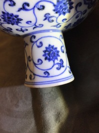 A Chinese blue and white 'dragon' stem cup, Xuande mark, 19/20th C.