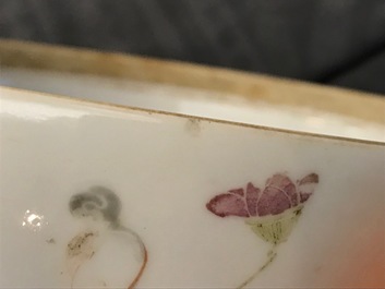 A Chinese famille rose bowl and cover and a stem bowl, 19th C.