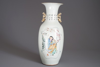 A Chinese famille rose double design vase, 19/20th C.
