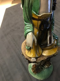 Two Chinese verte bisquit and blanc de Chine figures of Guanyin, 18/19th C.