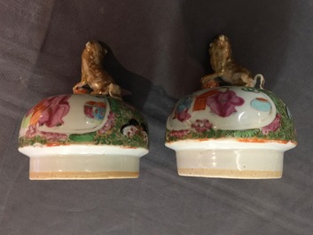 Two pairs of Chinese Canton famille rose vases and covers, 19th C.