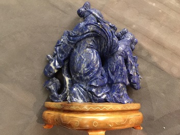 Twee Chinese figuren in turkoois en lapis lazuli, 20e eeuw