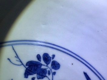 Three large Chinese blue and white bowls, Kangxi