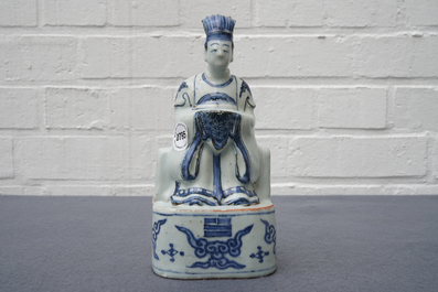 A Chinese blue and white model of a servant, Wanli