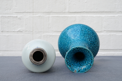 Two Chinese blue and white and turquoise-glazed vases, Qianlong and 19th C.