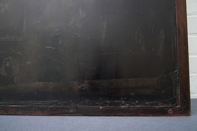Une paire de grands panneaux en bois laqu&eacute; incrust&eacute; d'ivoire avec des po&egrave;mes, Chine, Qianlong