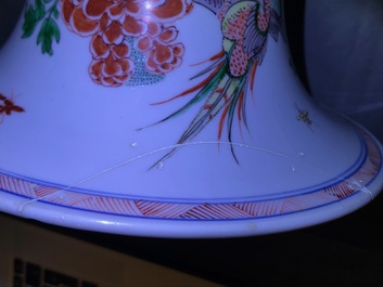 A Chinese famille verte yenyen vase with birds and flowers, Kangxi