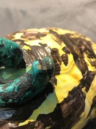 Een polychrome Brusselse dekseldoos in de vorm van een schildpad, 18e eeuw