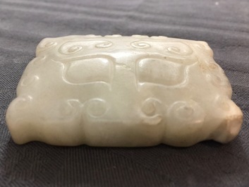 Four various Chinese archaic jade carvings, 19/20th C.