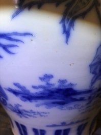 A Dutch Delft blue and white chinoiserie vase, last quarter 17th C.