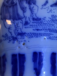 A Dutch Delft blue and white chinoiserie vase, last quarter 17th C.