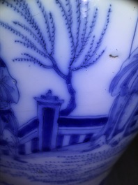 A Dutch Delft blue and white chinoiserie vase, last quarter 17th C.