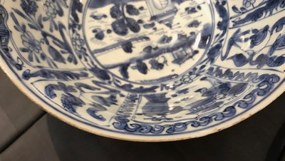 A Chinese blue and white figurative panel bowl, Wanli
