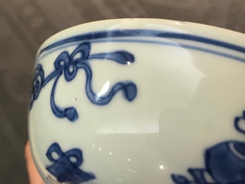 Four Chinese blue and white bowls, Kangxi