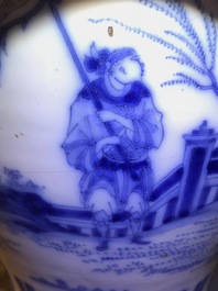 A Dutch Delft blue and white chinoiserie vase, last quarter 17th C.