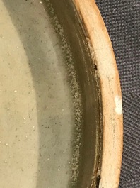 A Chinese grey-glazed round box and cover with underglaze design, Northern Song or later