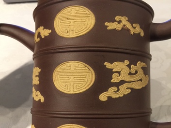 A Chinese Yixing stoneware Tibetan style Duomuhu ewer, Kangxi