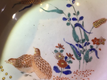 A fine Chinese Kakiemon style plate with quails, Qianlong