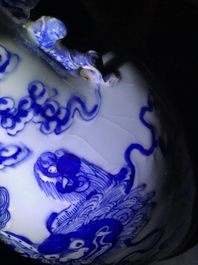 Three Chinese blue and white on celadon ground vases, 19th C.